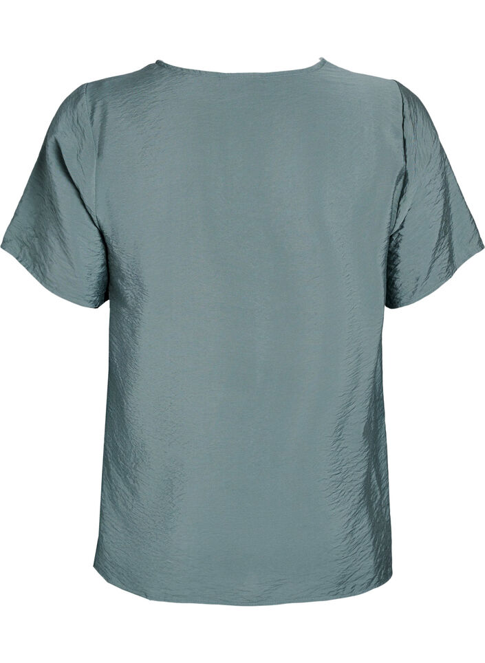 Kurzärmelige Viskosebluse mit Spitzenbesatz, Grün, Packshot image number 1