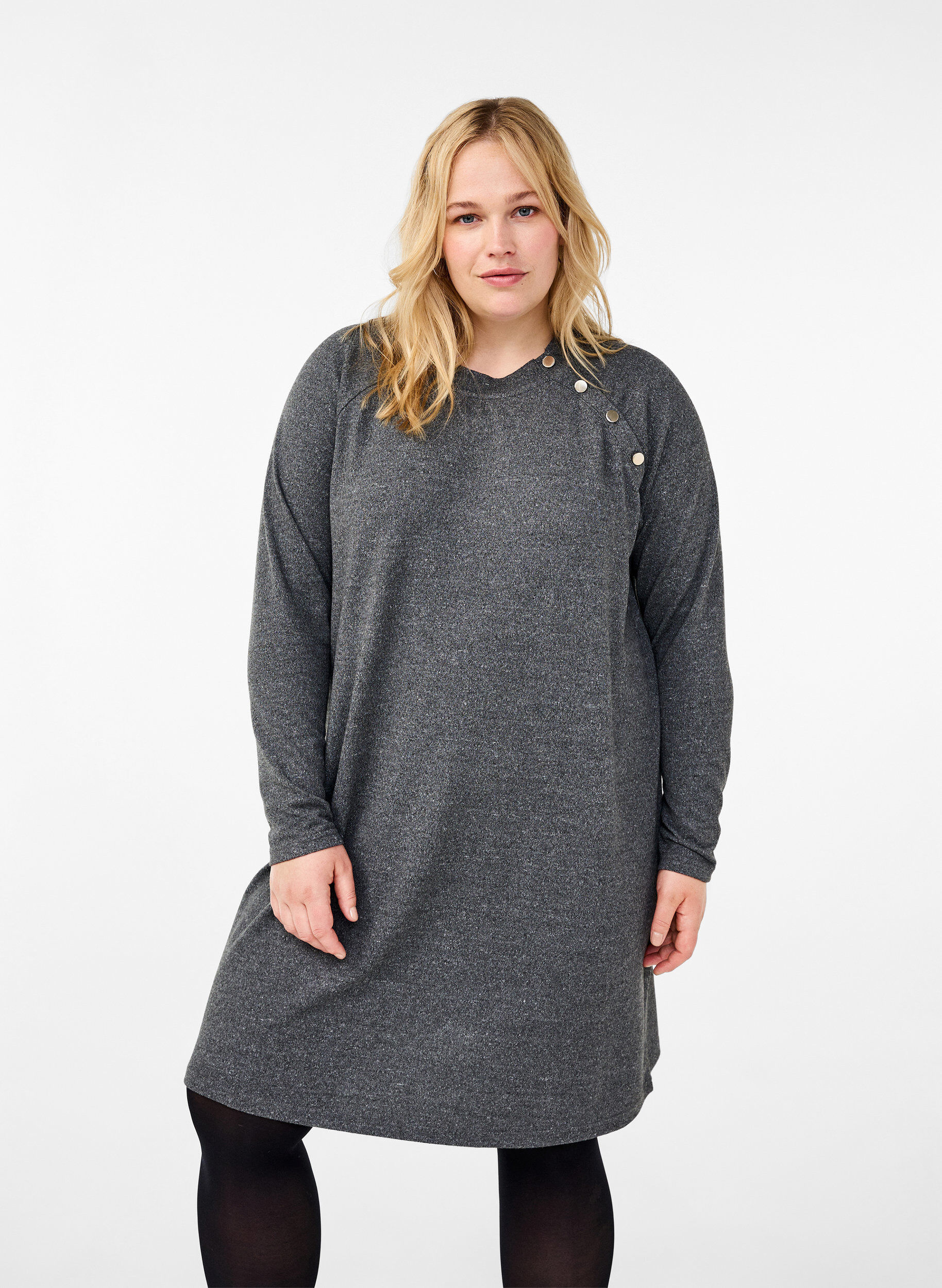 ZizziJerseykleid mit Kn&ouml;pfen, Dark Grey Melange, Model image number 0