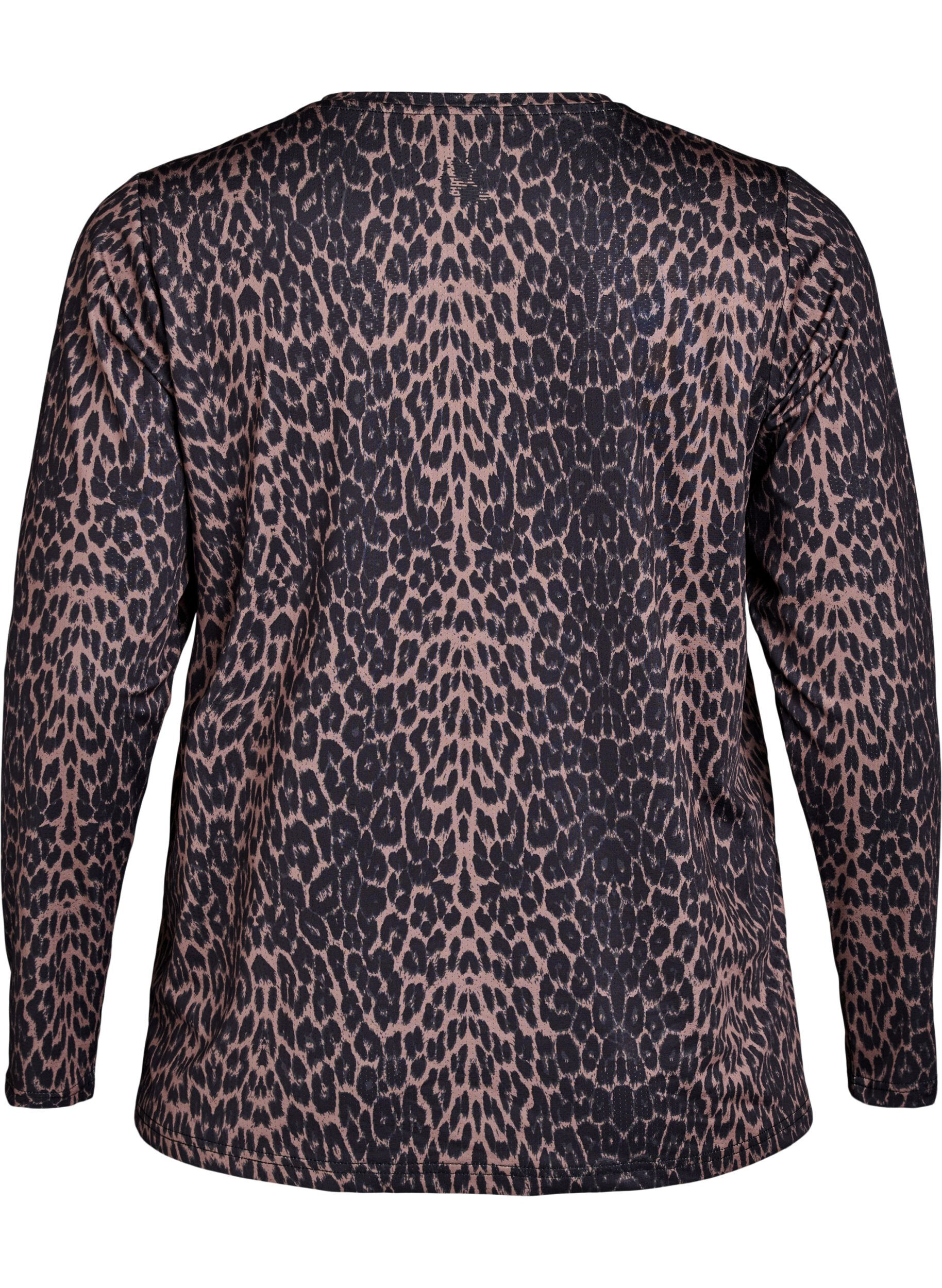 ZizziTrainingsshirt mit Leopardenmuster und langen &Auml;rmeln, Braun, Packshot image number 1