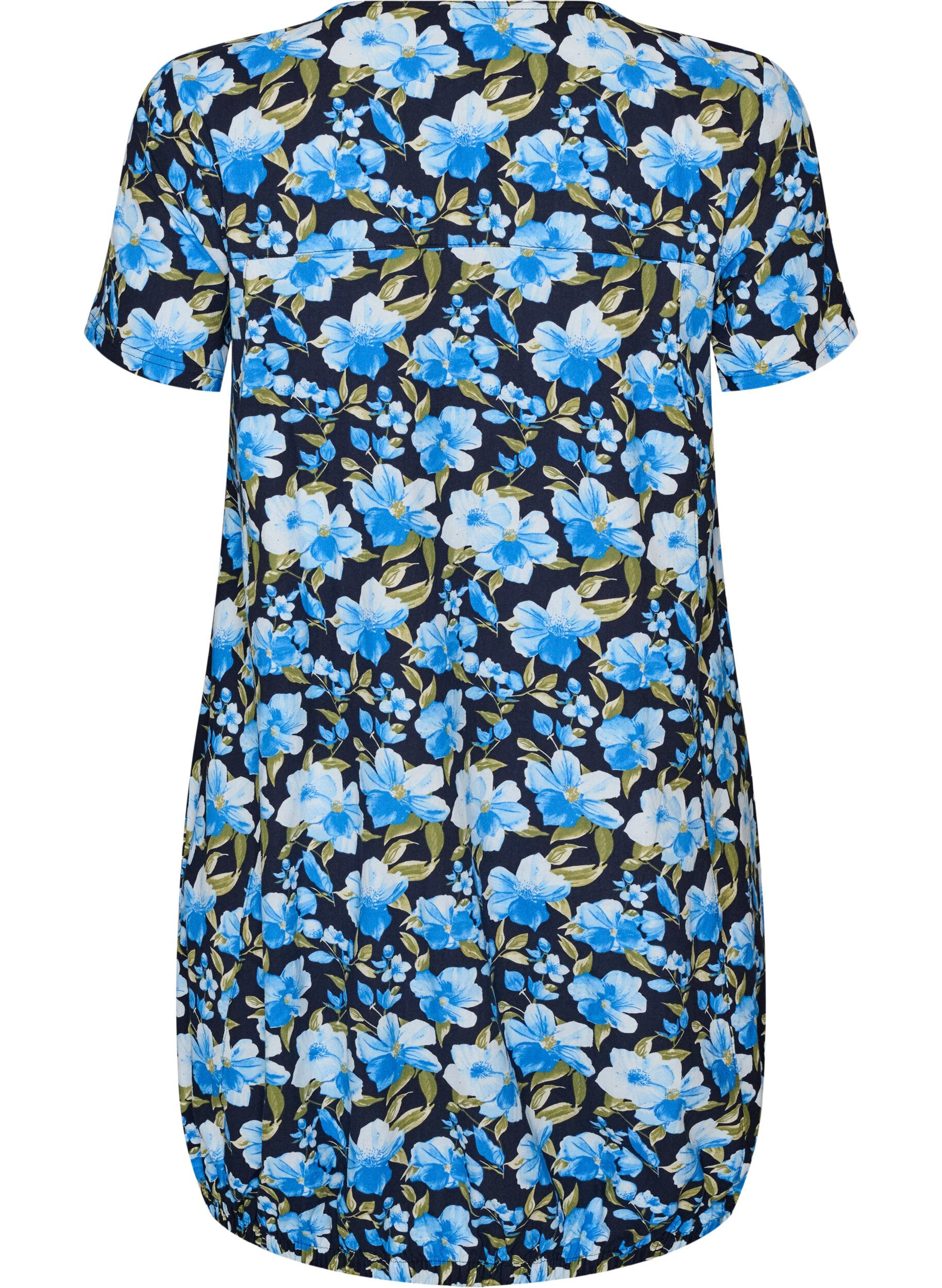 ZizziKurzarm Baumwollkleid mit Print, Blau, Packshot image number 1
