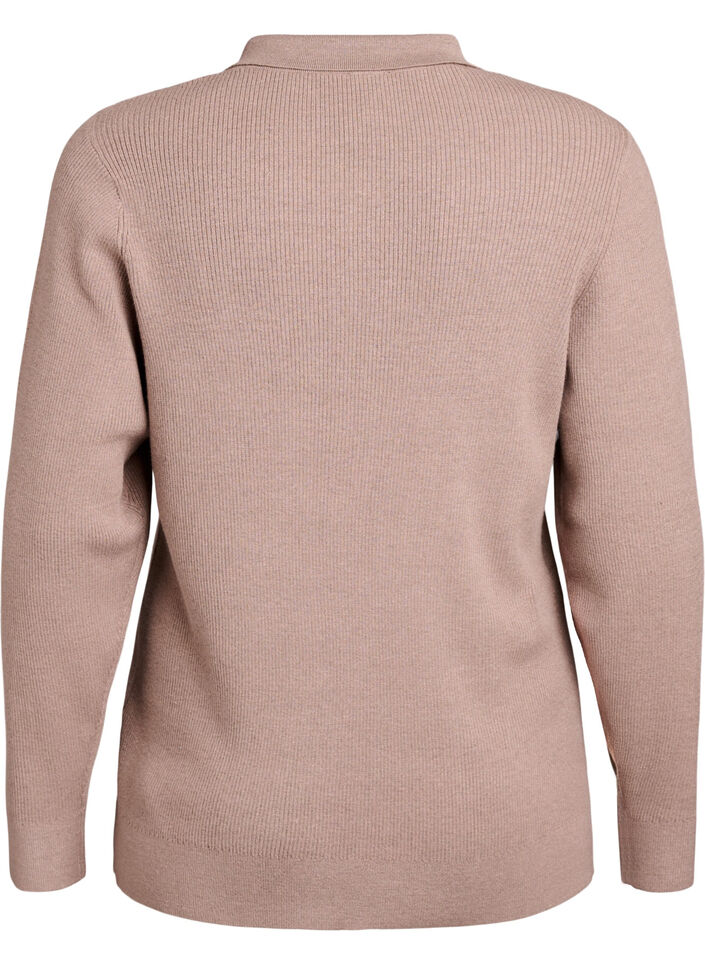 Pullover aus Rippstrick mit Polokragen und Reißverschluss, Beige, Packshot image number 1