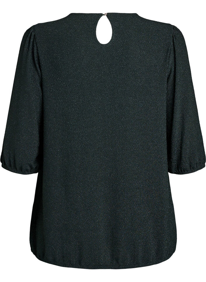 Bluse mit Glitzermuster und 3/4-Ärmeln, Grün, Packshot image number 1
