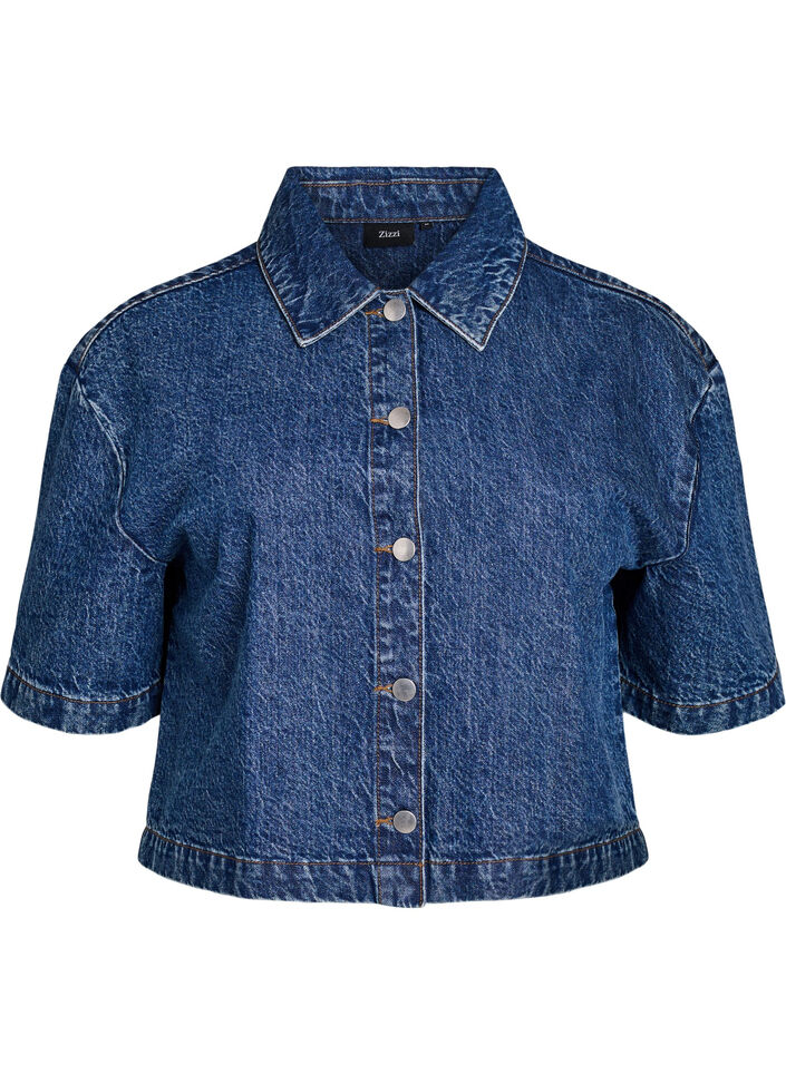 Kurz&auml;rmelige Jeansjacke mit Kn&ouml;pfen, Blau, Packshot image number 0