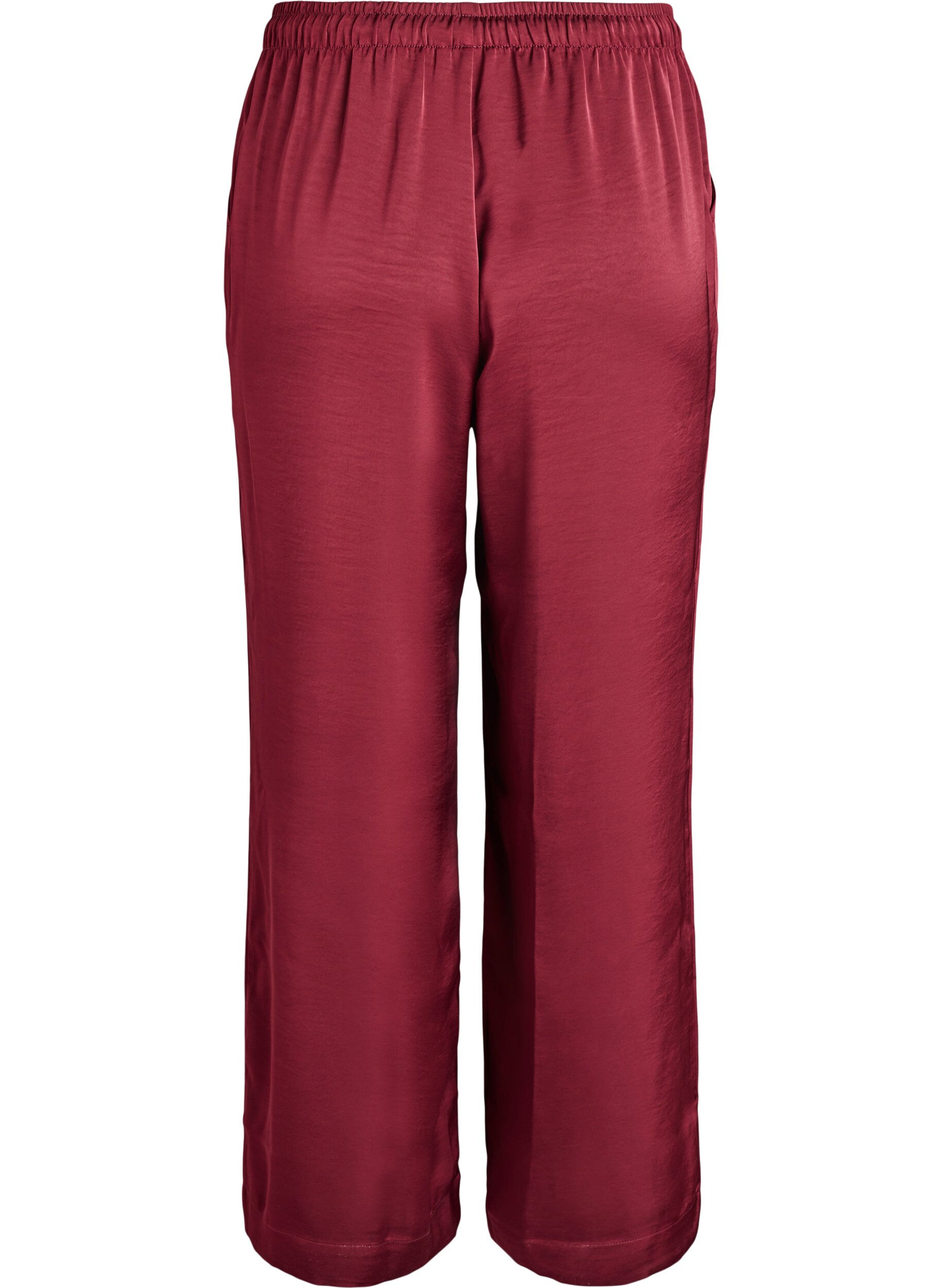ZizziHose mit Satin-Look, hoher Taille und weitem Bein, Dunkles Bordeaux, Packshot image number 1