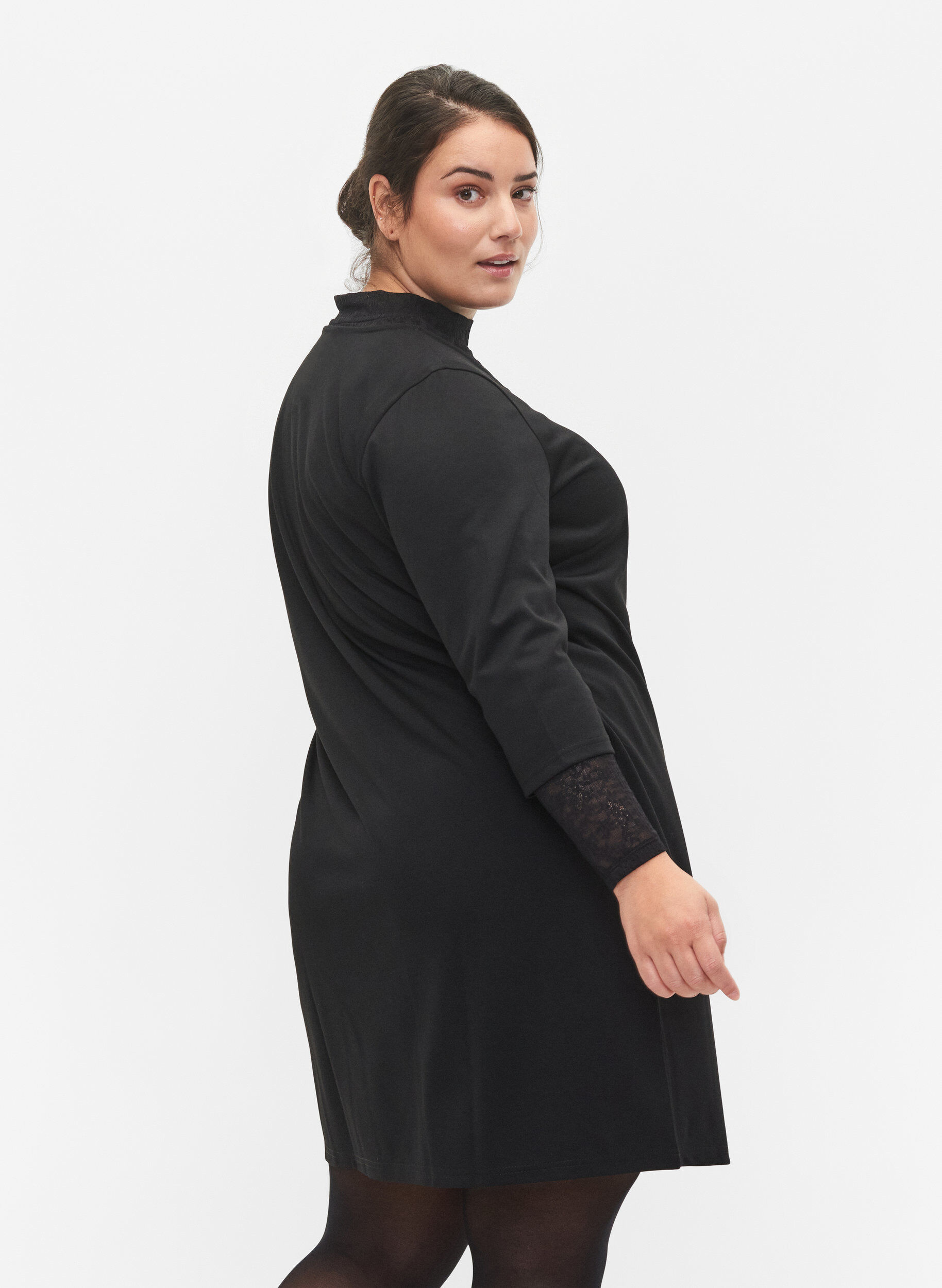 ZizziEinfarbiges Kleid mit V-Ausschnitt und 3/4 &Auml;rmeln, Black, Model image number 1