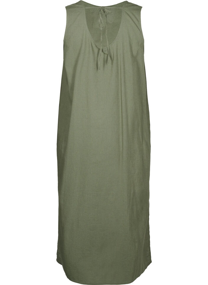 Ärmelloses Kleid aus Baumwollmischung mit Leinen, Deep Lichen Green, Packshot image number 1