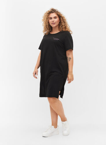 Langes Baumwoll-T-Shirt mit Aufdruck, Black, Model image number 2
