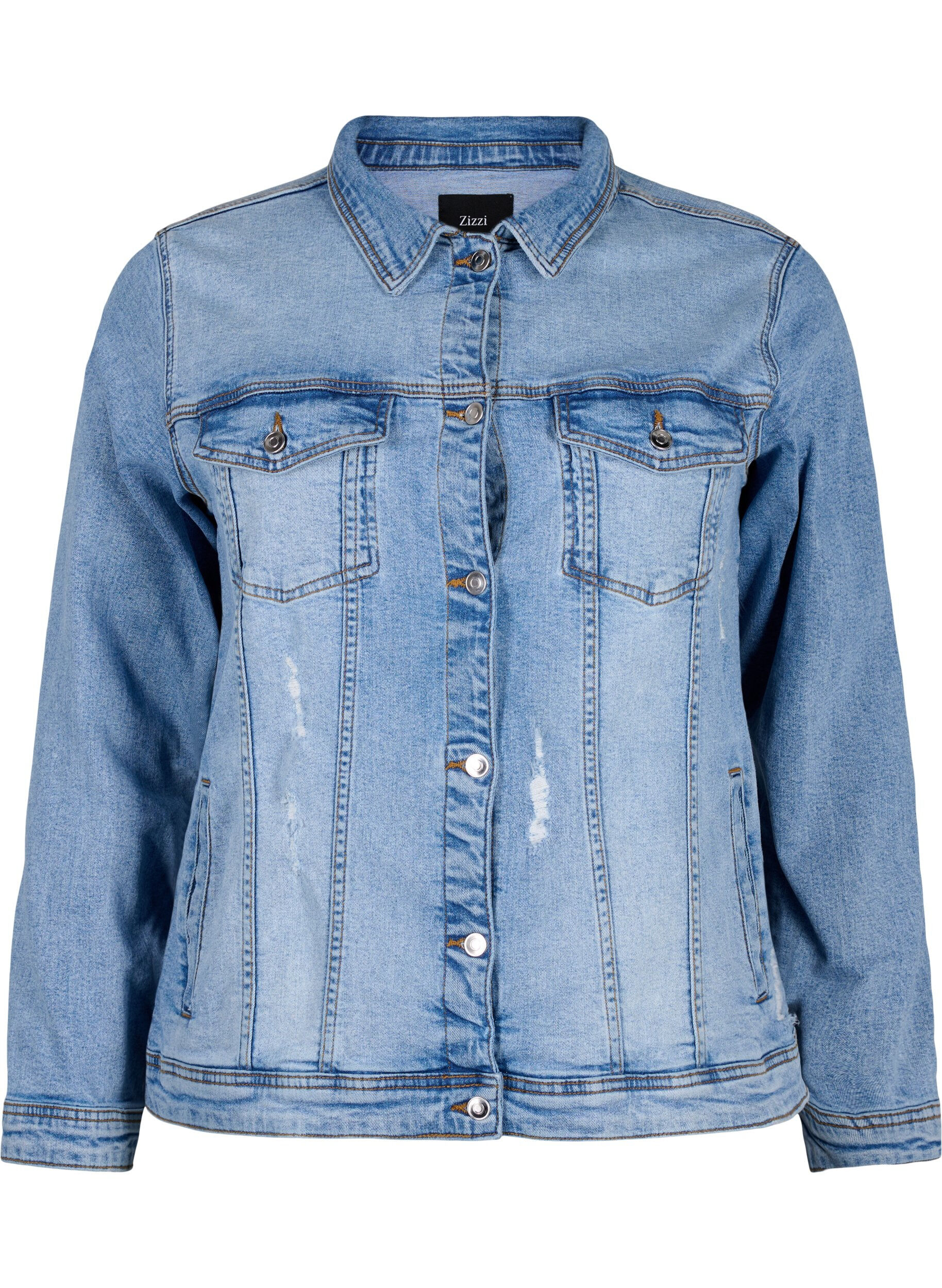 ZizziKurze Denim-Jacke aus Baumwolle, Light blue denim, Packshot image number 0