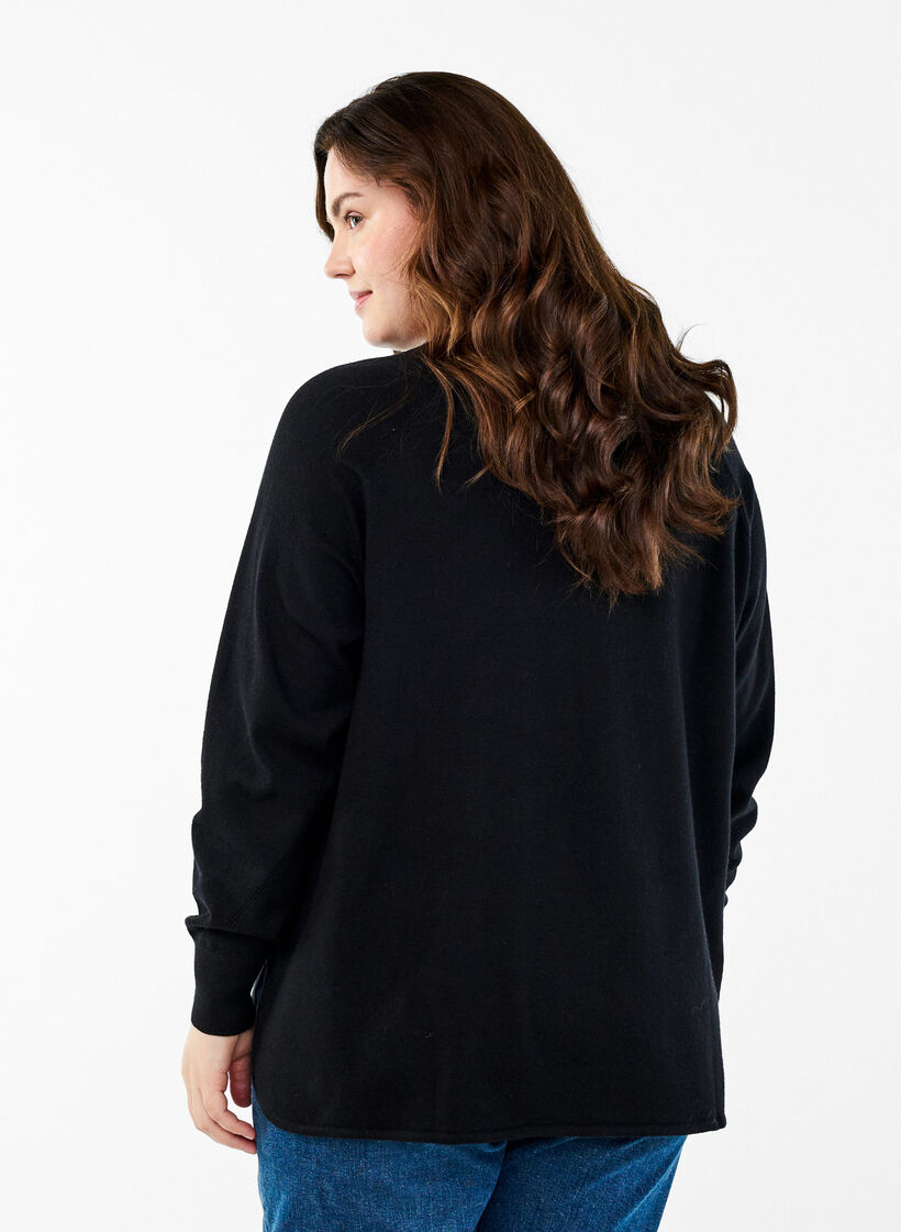 Strickbluse mit Rundhalsausschnitt und Strickmuster, Schwarz, Model image number 2