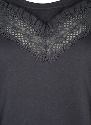 Sweatshirt mit Rüschen und Häkeldetail, Dark Grey, Packshot image number 2