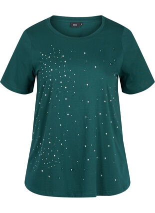 T-Shirt aus Bio-Baumwolle mit Nieten, Dark Green, Packshot image number 0
