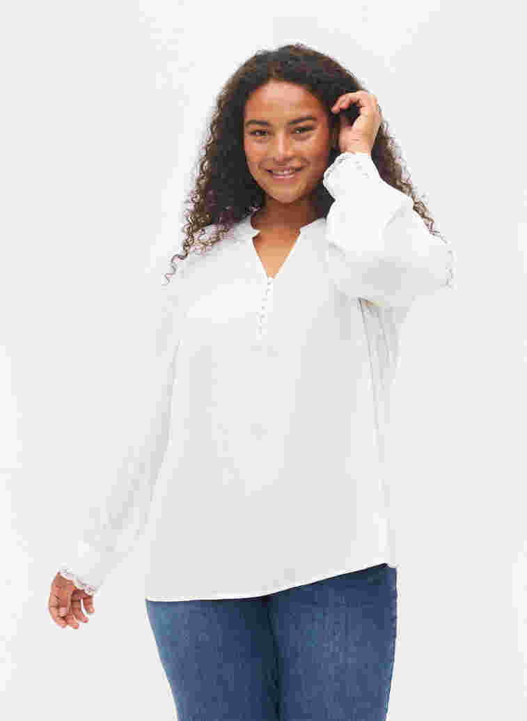 	 Langärmelige Bluse mit V-Ausschnitt, Bright White, Model