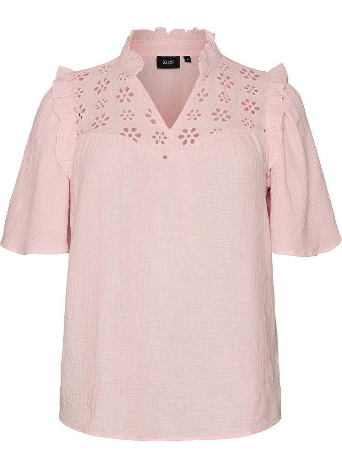 Bluse aus Baumwoll-Musselin mit Broderie Anglaise und 1/2-&Auml;rmeln, Rot, Packshot image number 0