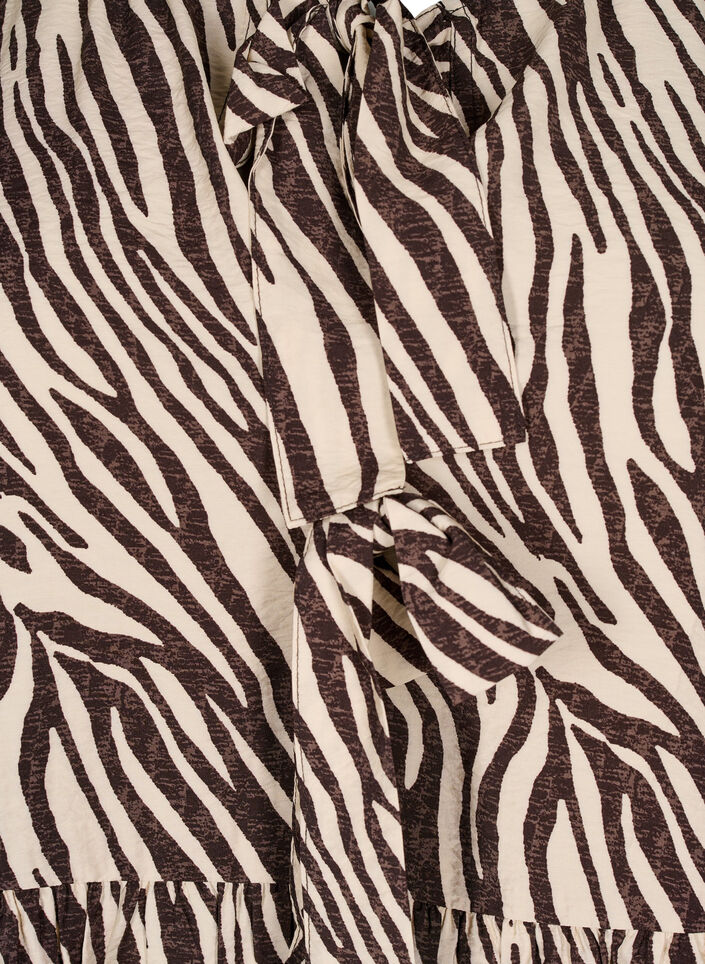 Peplum-Bluse mit Bindedetail und Zebraprint, Braun, Packshot image number 3