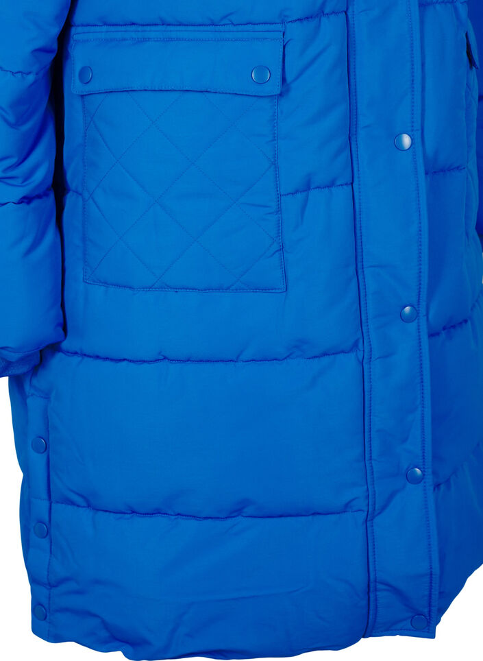 Lange Pufferjacke mit Taschen und Kapuze, Blau, Packshot image number 3