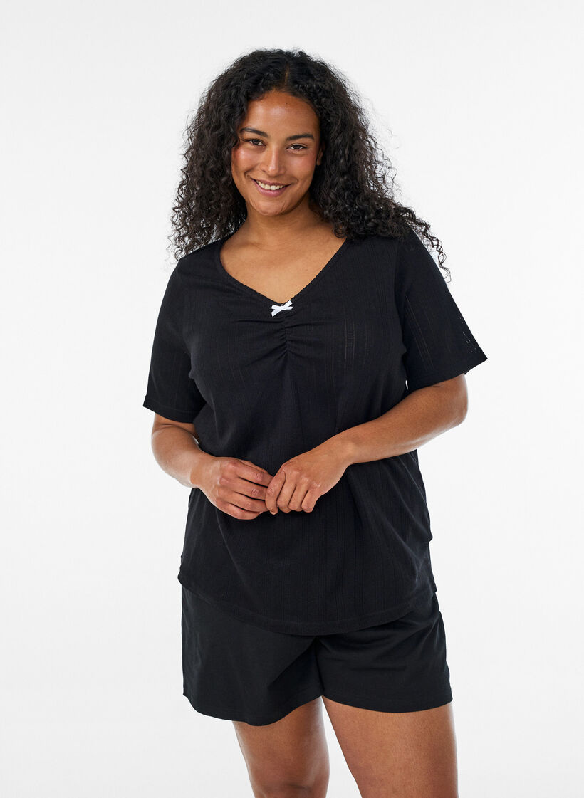 Schlaf-Top aus Bio-Baumwolle mit Lochstickerei, Schwarz, Model image number 0