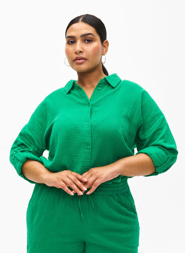 Hemd mit Kragen aus Baumwoll-Musselin, Jolly Green, Model image number 0