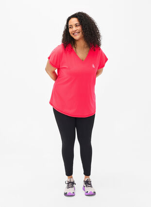 Lockeres Trainings-T-Shirt mit V-Ausschnitt, Neon Diva Pink, Model image number 2