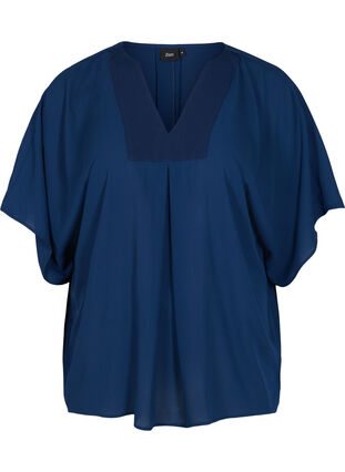 Bluse mit V-Ausschnitt und Fledermausärmeln, Navy Blazer, Packshot image number 0