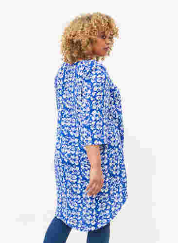 Kleid mit Print und 3/4 Armen, Blue White Flower, Model image number 1