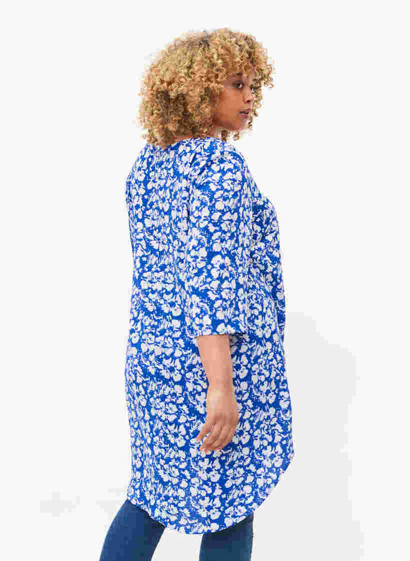 Kleid mit Print und 3/4 Armen, Blue White Flower, Model image number 1