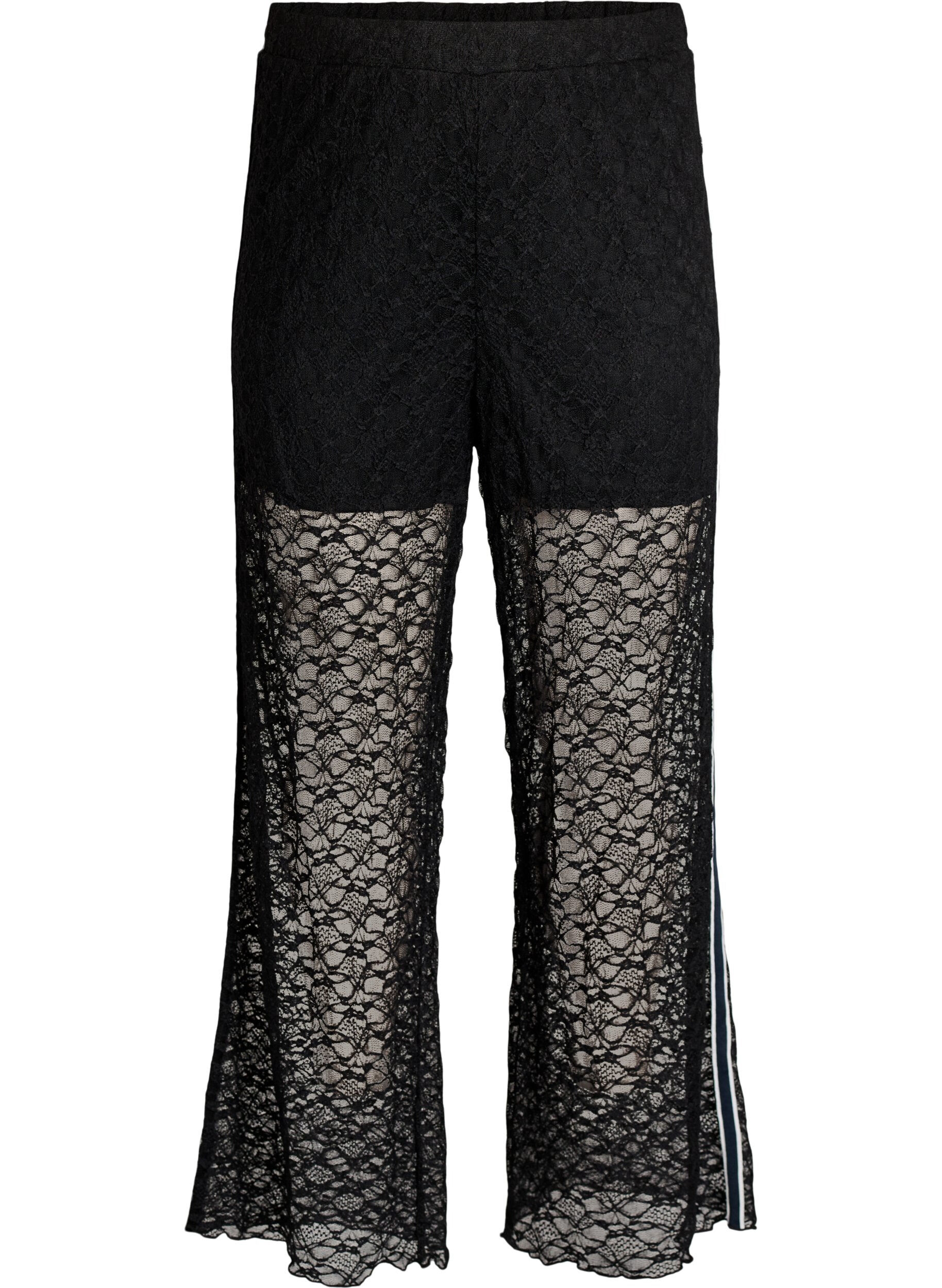 ZizziTransparente Spitzenhose mit weitem Bein, Schwarz, Packshot image number 0
