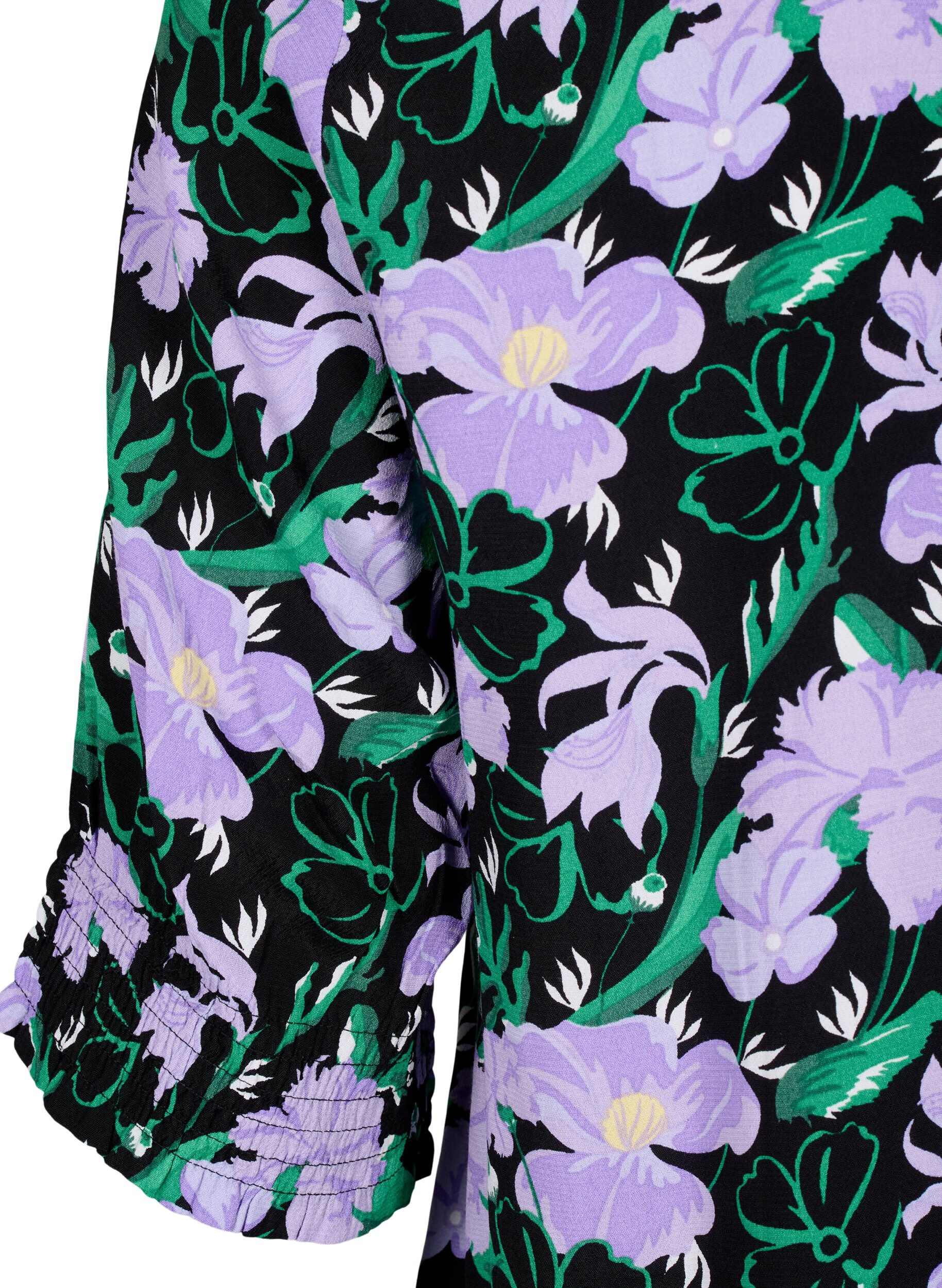 Zizzi Viskosebluse mit Kn&ouml;pfen, Black Small Flower, Packshot image number 3