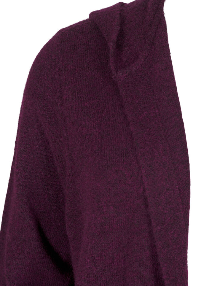Langer Strickcardigan aus Wolle mit Kapuze, Potent Purple Mel., Packshot image number 2