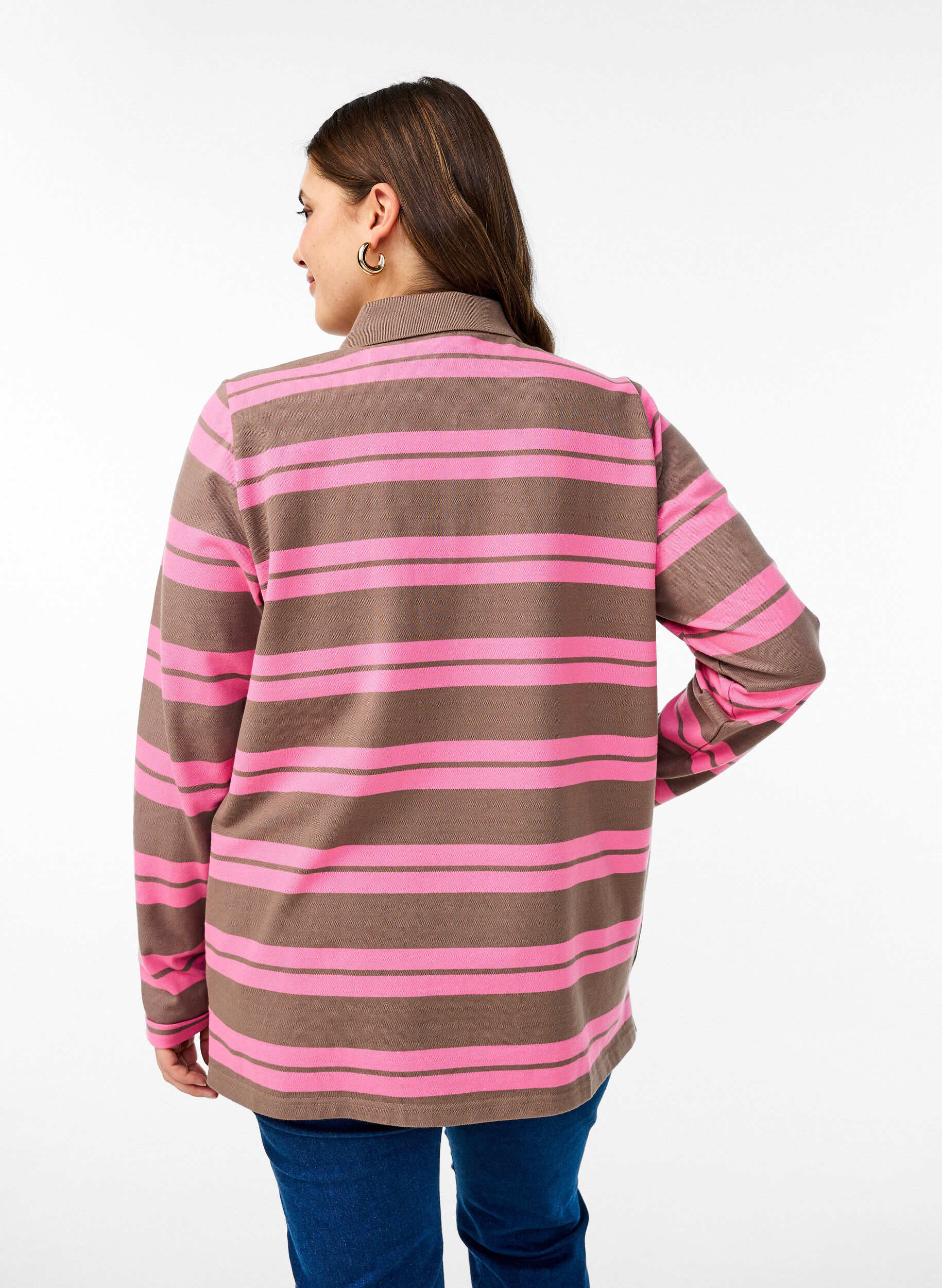 ZizziPoloshirt mit langen &Auml;rmeln und Streifenmuster, Pink, Model image number 2