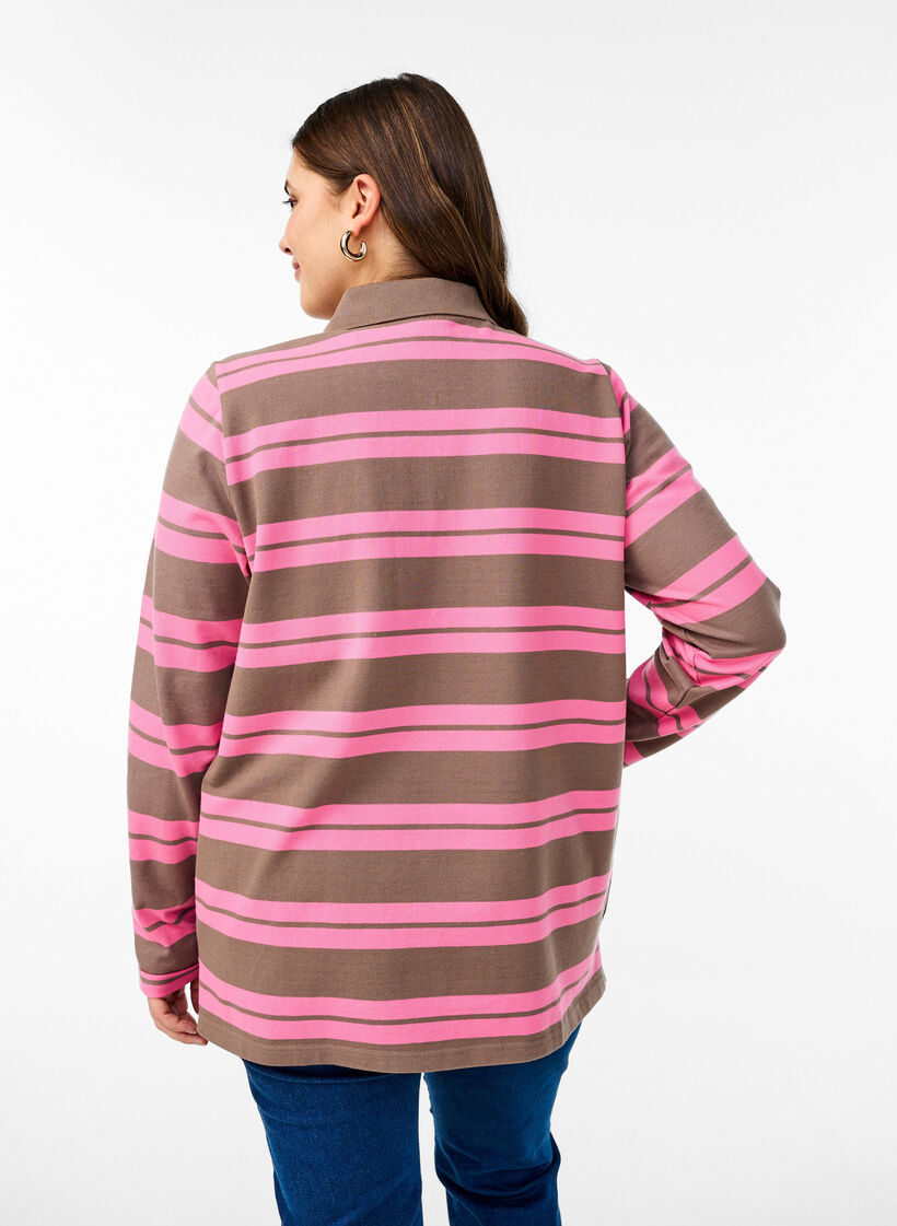 Poloshirt mit langen Ärmeln und Streifenmuster, Pink, Model image number 2