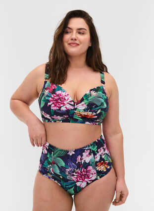 Hochtaillierte Bikini-Hose mit Blumenprint, Flower Print, Model image number 0