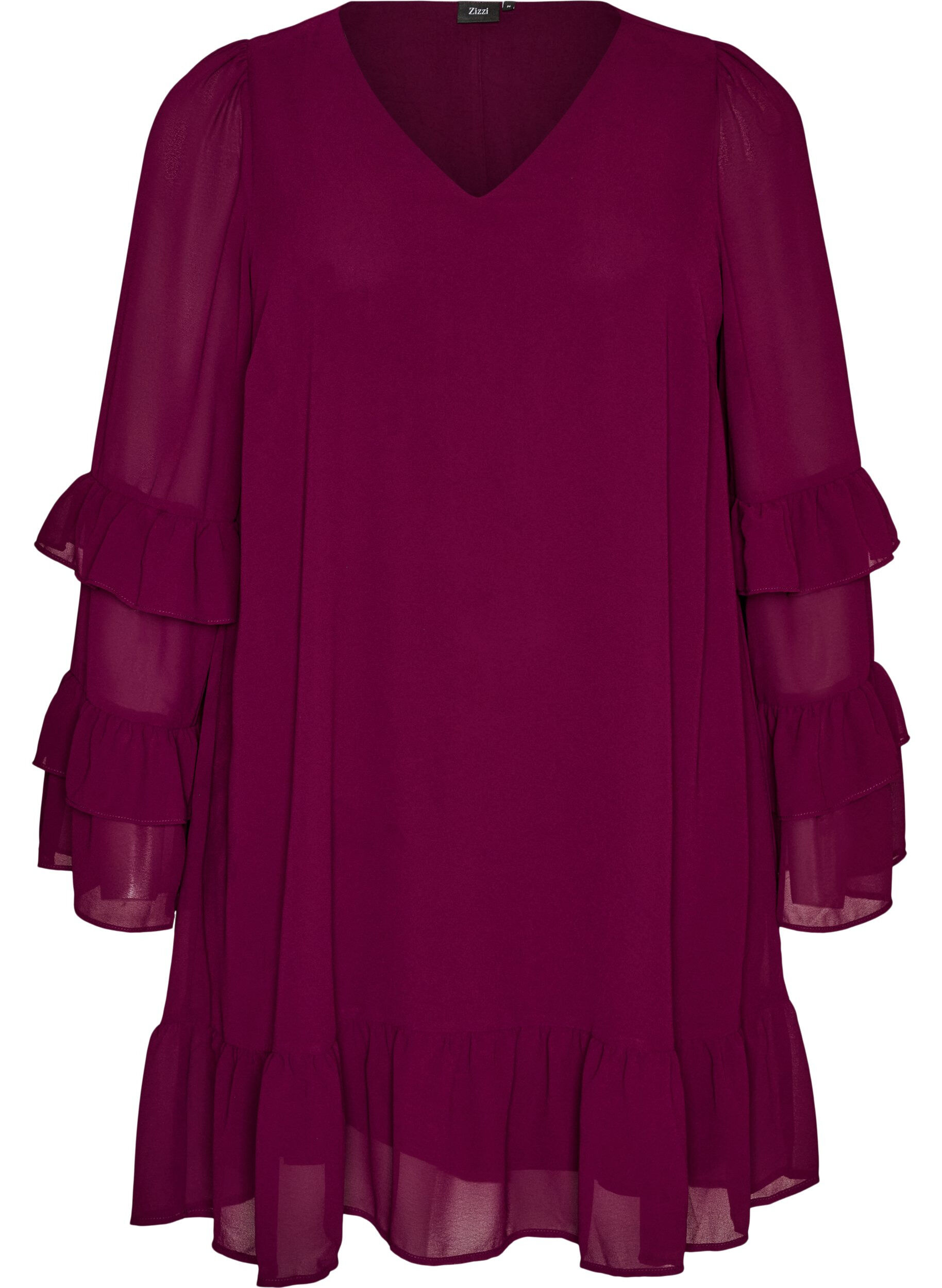 Kurzes Kleid mit transparenten R&uuml;schen&auml;rmeln