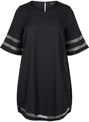 Kurzarm Kleid mit transparenten Details, Black, Packshot image number 0