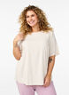 FLASH &ndash; Kurz&auml;rmelige, gewebte Bluse mit Rundhals, Beige, Model image number 0