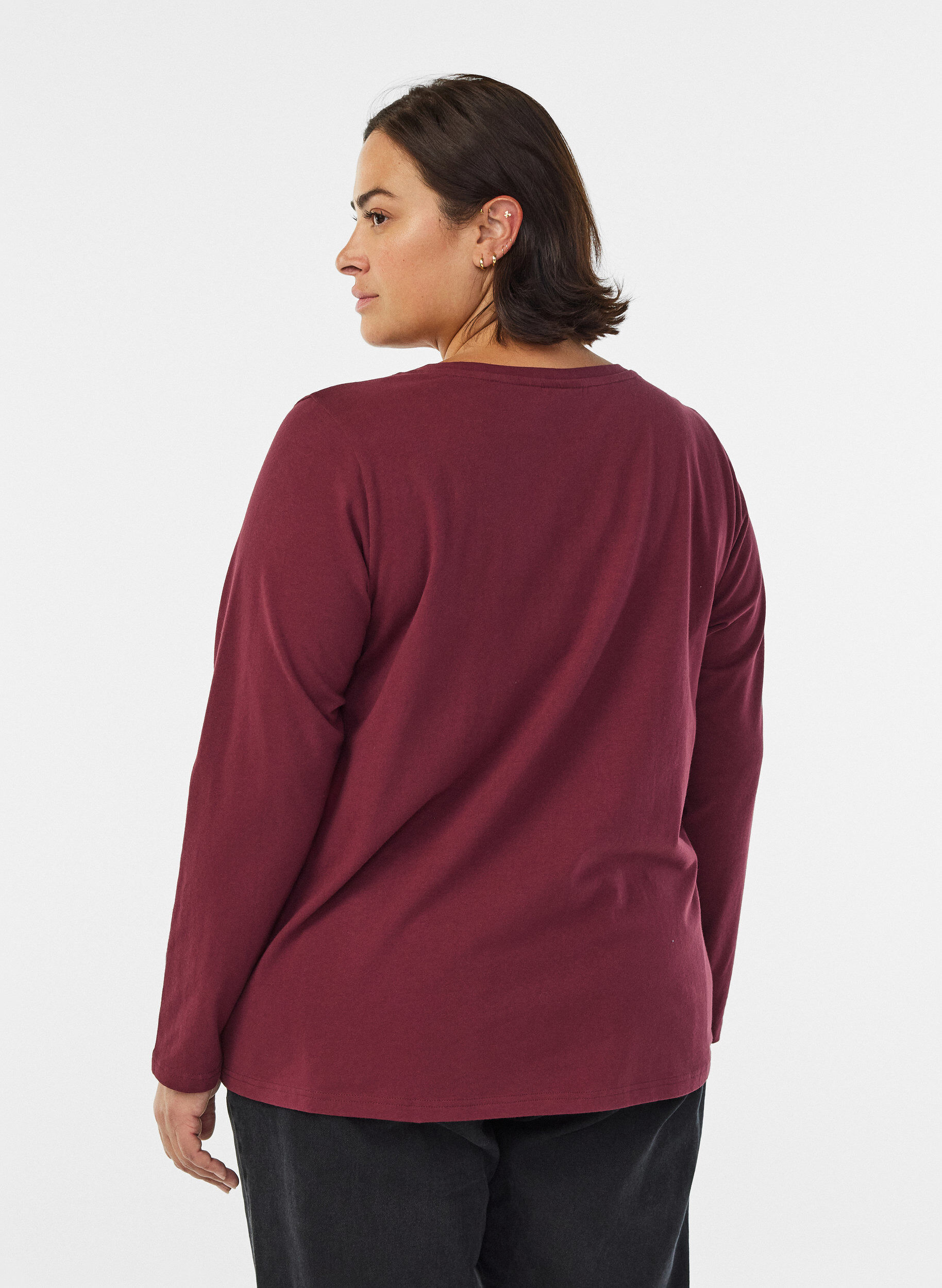 ZizziBasic Bluse aus Jersey mit langen &Auml;rmeln, Dunkles Bordeaux, Model image number 2