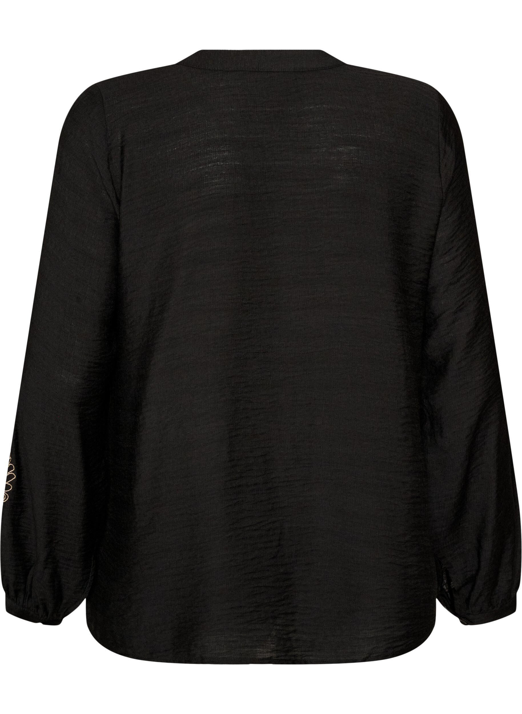 ZizziBluse aus Viskose mit bestickten &Auml;rmeln, Schwarz, Packshot image number 1