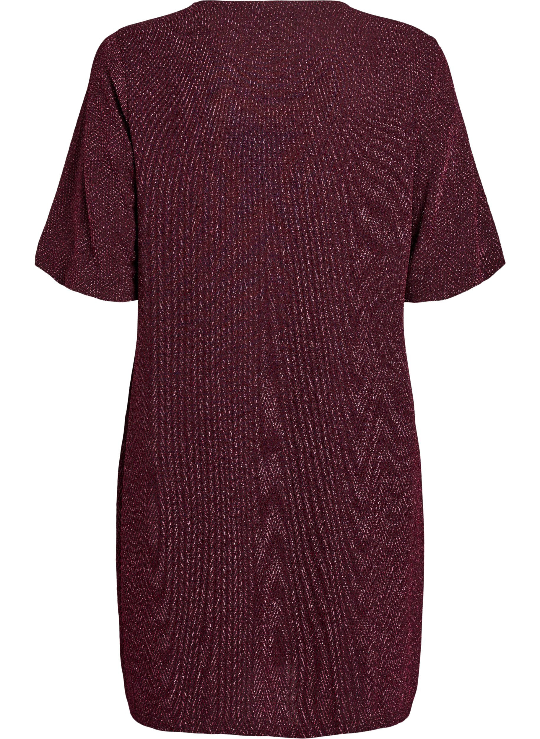 ZizziKurzes Kleid mit einem Glitzermuster, Dunkles Bordeaux, Packshot image number 1