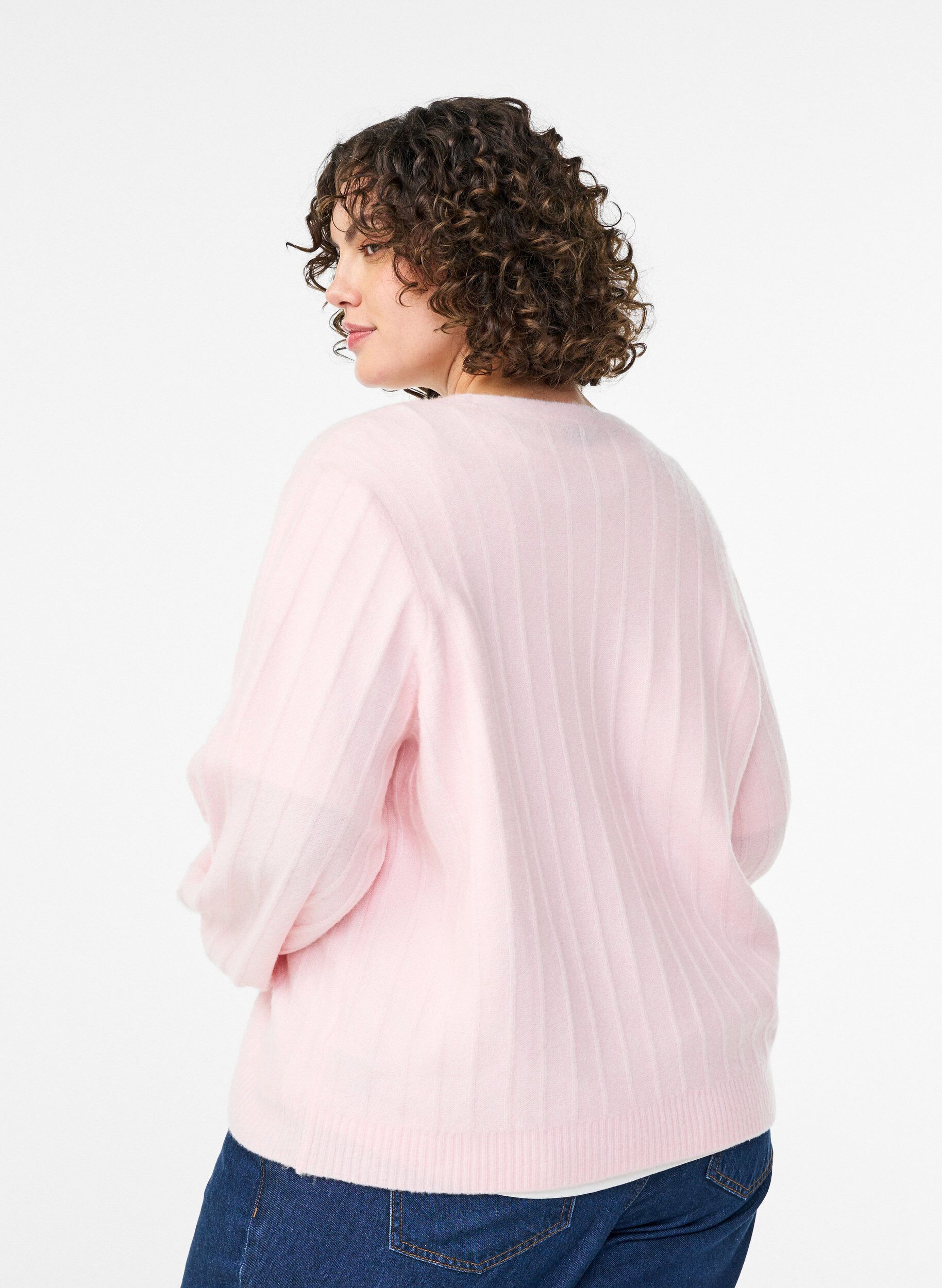 ZizziStrickjacke mit Rippstruktur und Ballon&auml;rmeln, Pink, Model image number 2