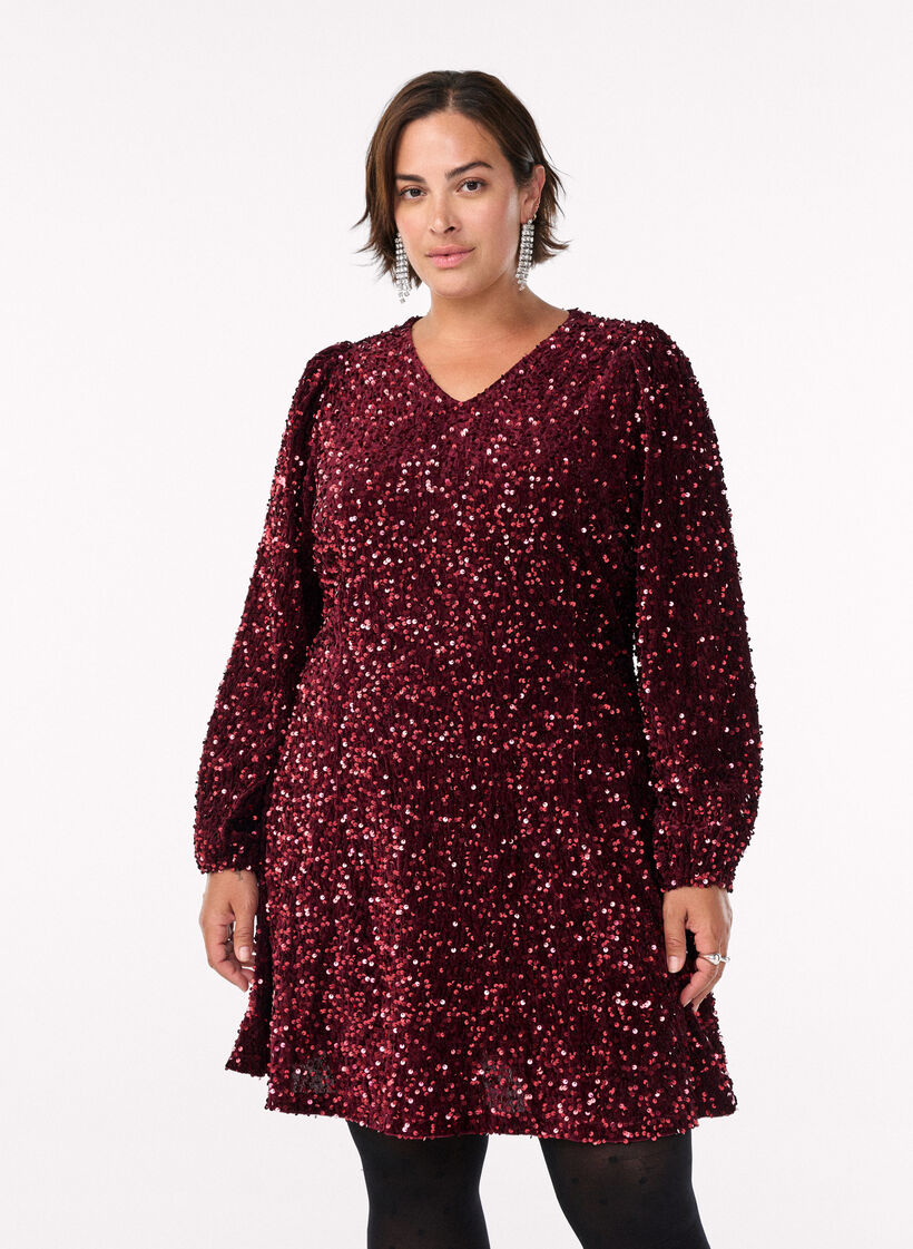 Kurzes A-Linien-Pailletten-Kleid, Rot, Model image number 0