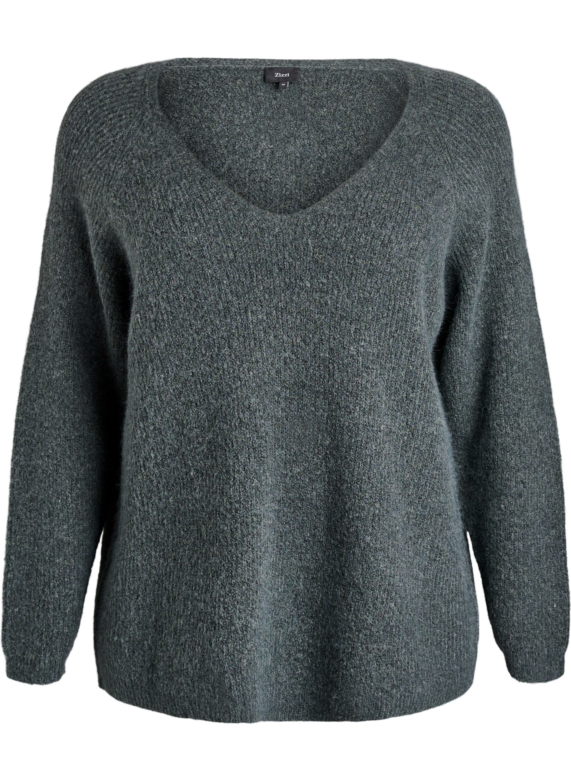 ZizziStrickbluse mit V-Ausschnitt und Raglan&auml;rmeln, Gr&uuml;n, Packshot image number 0