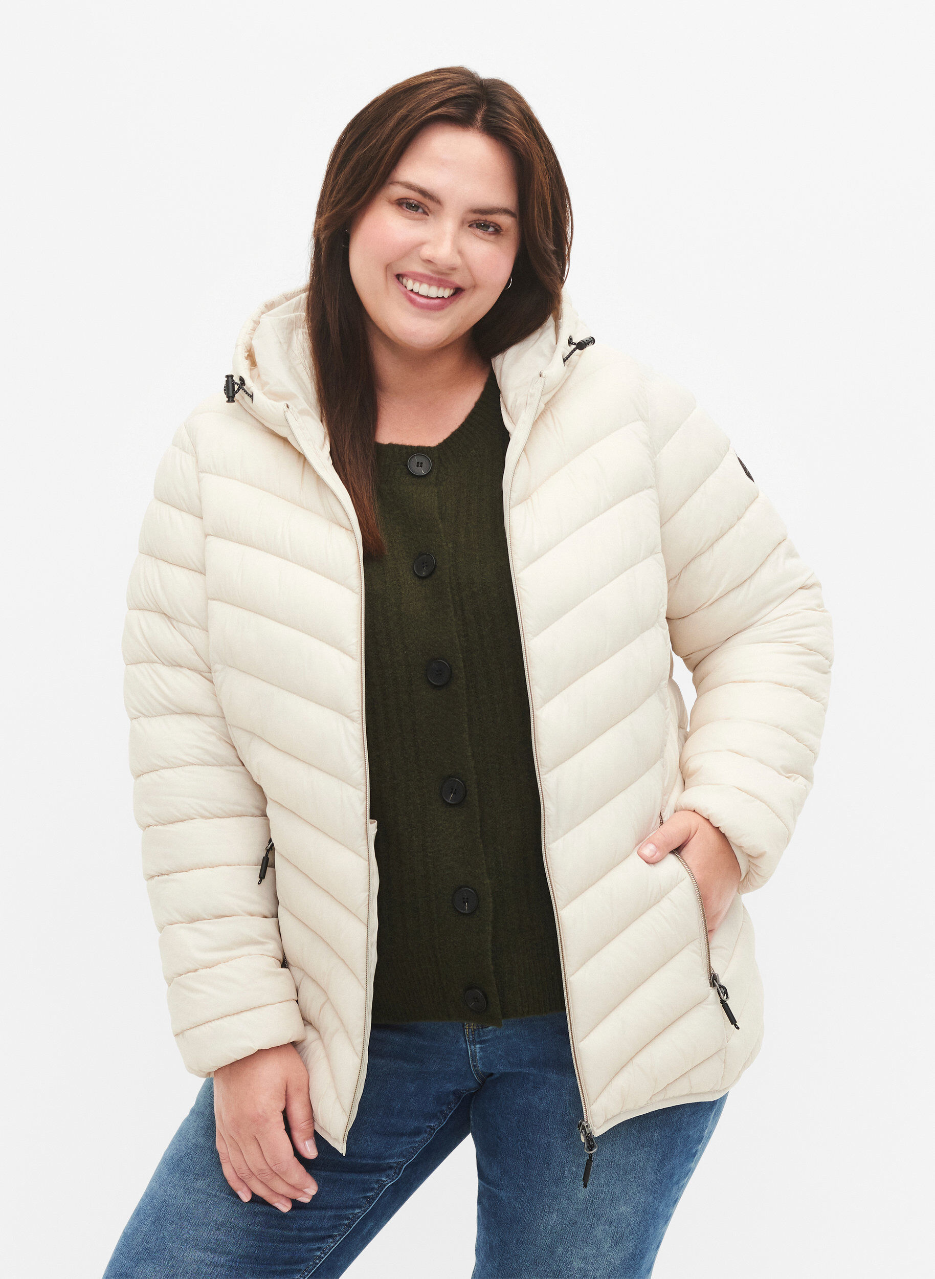 ZizziLeichte Steppjacke mit Kapuze, Beige, Model image number 0