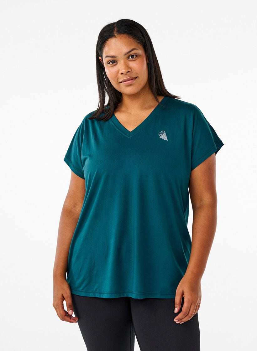 Lockeres Trainings-T-Shirt mit V-Ausschnitt, Gr&uuml;n, Model image number 0