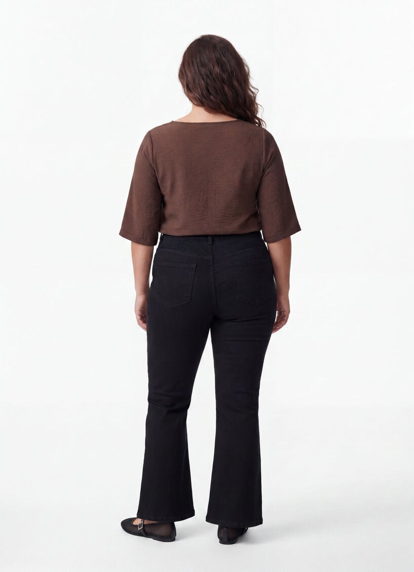 Bluse mit V-Ausschnitt und 3/4-&Auml;rmeln, Braun, Model image number 2