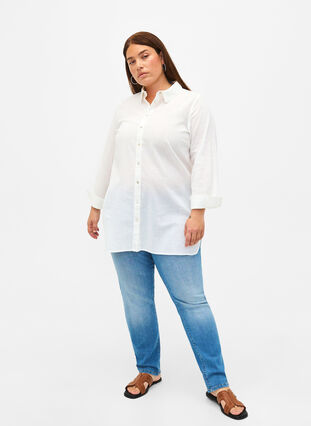 Langes Hemd aus Leinen und Baumwolle, Bright White, Model image number 2