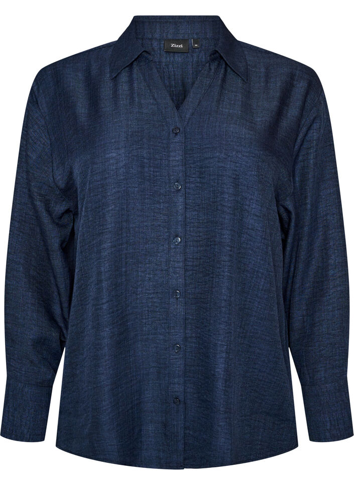 Lockere Bluse mit V-Ausschnitt, Blau, Packshot image number 0