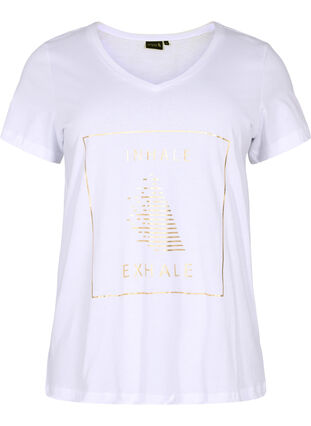 Sport-T-Shirt aus Baumwolle mit Aufdruck, White w. inhale logo, Packshot image number 0