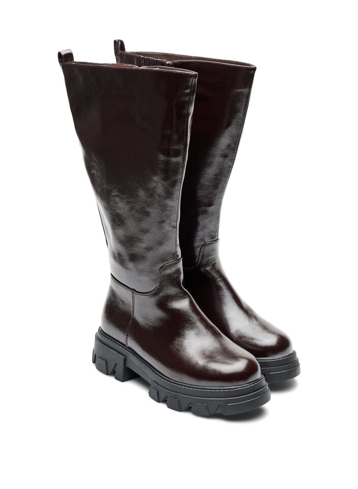 Langschaftstiefel mit leichter Knitteroptik, Braun, Packshot