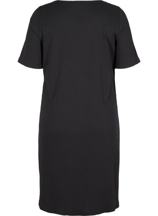 Kurzarm Kleid aus Ripp, Black, Packshot image number 1