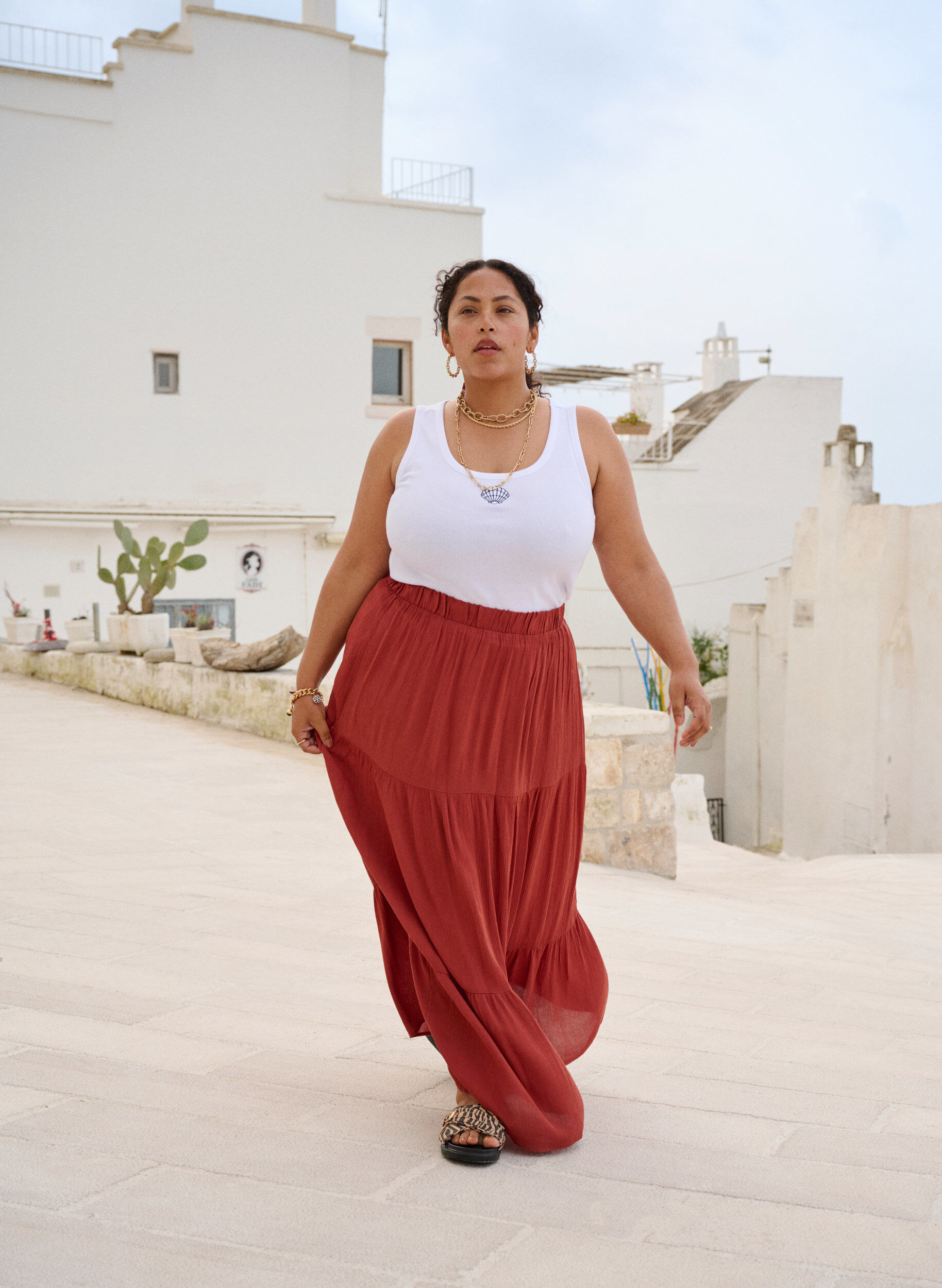 ZizziLanger Rock mit Gummizug am Bund, Rot, Image image number 0