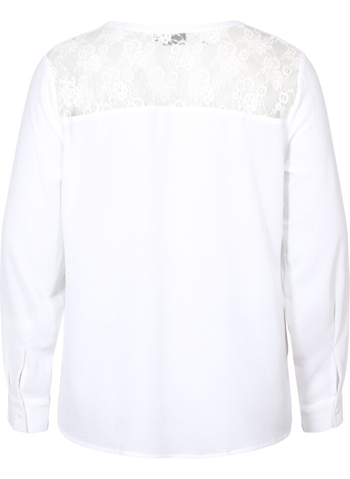 Langärmelige Bluse mit Spitzendetail , Bright White, Packshot image number 1